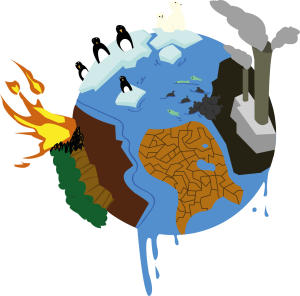 clipart shows various aspects of climate change effects