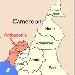 Map showing regions of Cameroon highlighing Ambazonia.