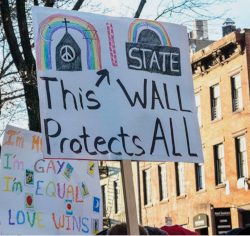 protest-photo with message this wall - between Religion and State - protects us all