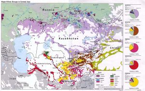 Political Map of central Asia shows Major Ethnic Groups in the area