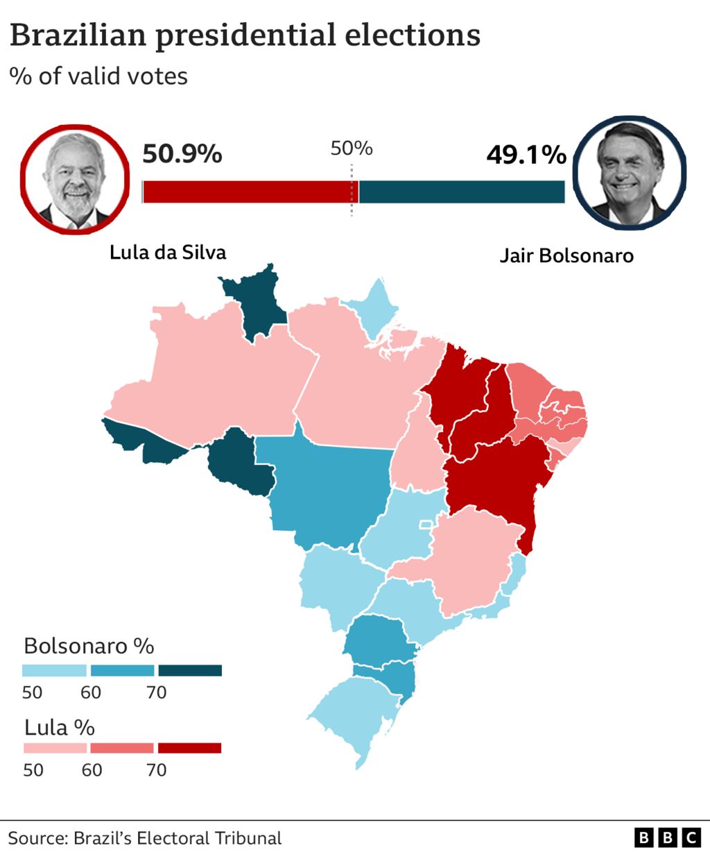 Brazil Presidential Election result map from 2022 Final round.