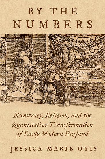 book cover of By The Numbers showing crosshatch sketch showing an accountant of England in 17th century