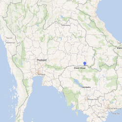 map of Thailand-Cambodia with marker on Preah Vihear Temple