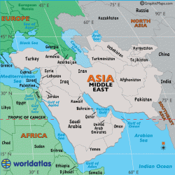 Map of MIddle East showing countries in the region