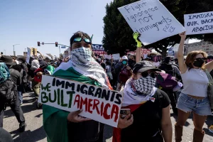 DownTown LA protest again ICE. People resisting ICE policing of immigrants on the streets of LA.