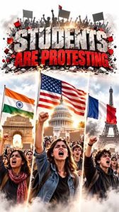 art poster of student protest in India,US and France