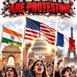 art poster of student protest in India,US and France
